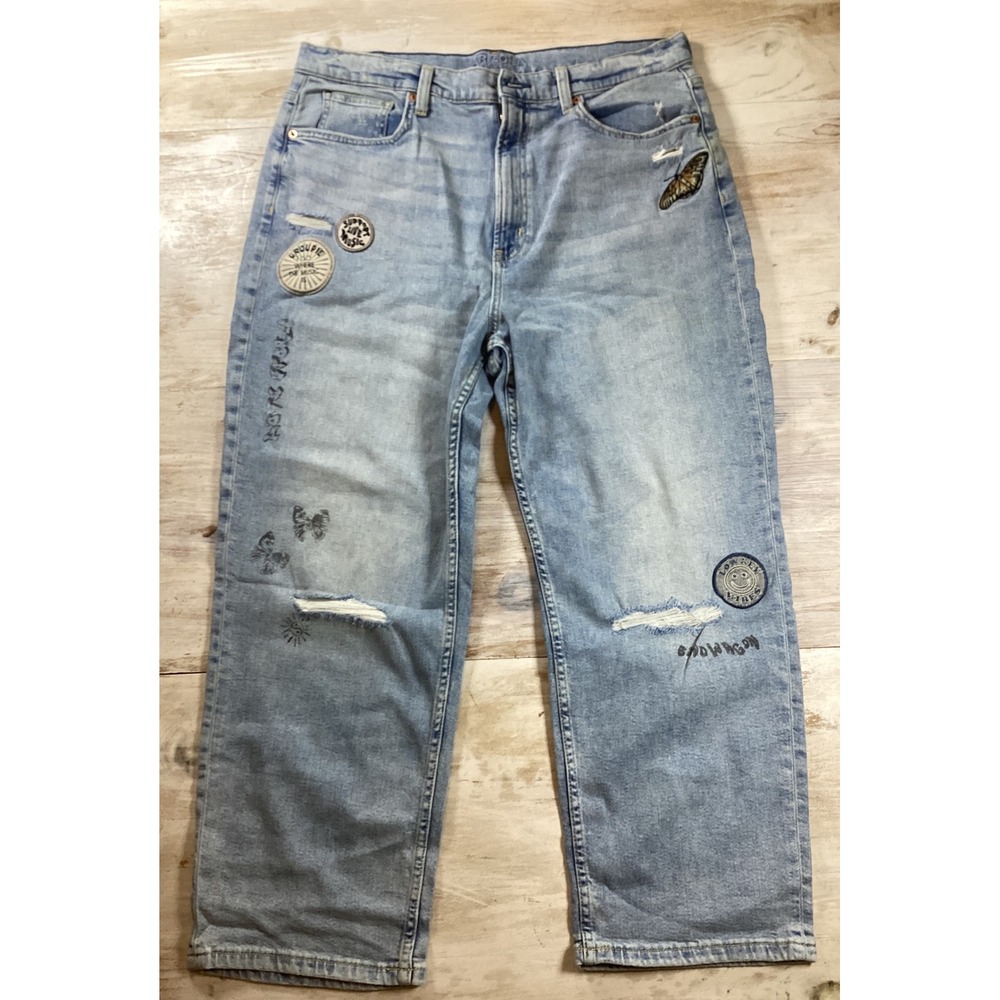 Arizona Jean Co. Highest Rise Vintage Straight Leg Distressed Patched Jeans 17